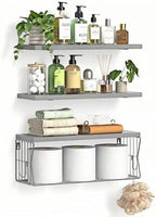 Floating Bathroom Shelves Wall Mounted - Wooden Shelf Set of 3 for Over Toilet Storage & Modern Bathroom Decor - Perfect Wall Shelving Organizer for Apartments RVs Powder Rooms Restroom - Grey by Unknown