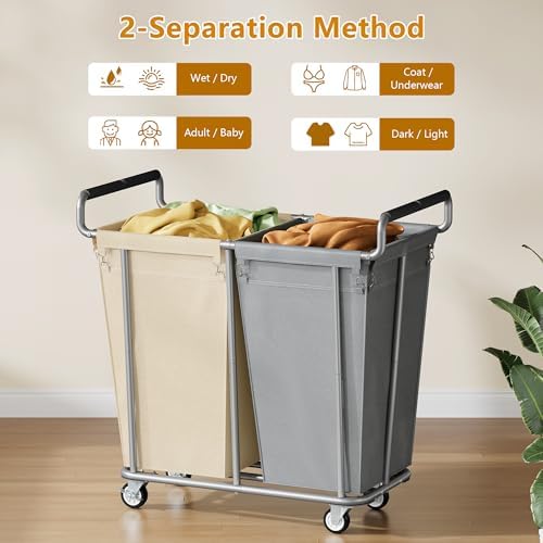 Gewudraw 2 Bag 360L Laundry Baskets with Wheels Heavy Duty - Image 3