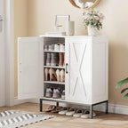 Homleke Farmhouse Shoe Cabinet with 2 Barn Doors & Metal Legs by Homleke