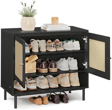 VASAGLE Natural Rattan 3-Tier Shoe Cabinet, 9-12 Pair by Unknown