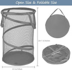 BATTOO Collapsible Laundry Baskets, Foldable Mesh Pop Up Hamper, Portable Laundry Basket Hamper with Handles for Laundry, Bathroom, Kids Room, College Dorm, Travel, Storage Organizer Grey - Image 2