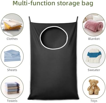 KEEPJOY XL Black Door Hanging Laundry Hamper, 36.5" x 22.5" Large Capacity Hanging Hamper Bag with Large opening and Strong Hooks for All Family Laundry, Blankets, and Toys (Black,1-Pack) - Image 6