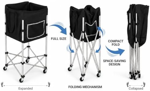 Laundry Cart with Wheels, 35.9" No-Bend Rolling Cart, Black - Image 4