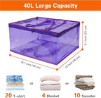 Vieshful Purple 40L Clear Clothes Storage Bag Colorful Clothes Organizer with Zipper Vinyl Storage Bag for Comforter, Blanket, Bedding, Duvet, Transparent Moving Totes 3 Pack - Image 2