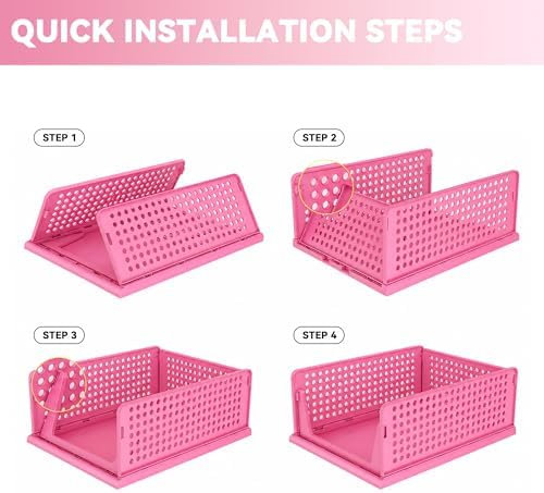 Pink Girl Closet Organizers and Storage Stackable Plastic Drawer Basket for Clothing Stackable Storage Bins Shelf Storage Container for RV Closet Wardrobe Bedroom Bathroom Playroom 6 Pack - Image 7