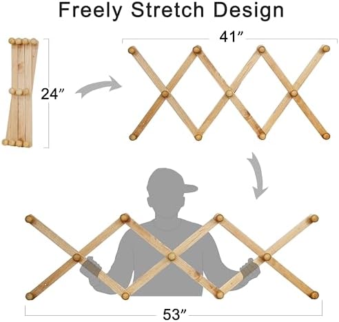 SKOLOO Hat Rack for Wall with 11 Hooks, 24 inch Solid Wooden, Modern, Huge Coat Rack Wall Mount for Coats, Hats, Bags, Cowboy Caps, Baseball Caps, Natural on White - Image 2
