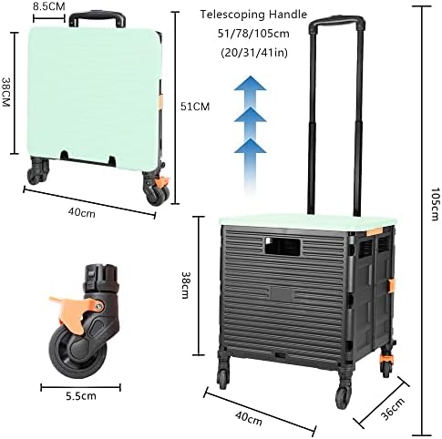 FELICON SELORSS Foldable Utility Cart Folding Portable Rolling Crate-Green - Image 7