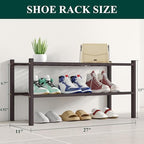Smiry Bamboo Shoe Rack, 12 Vertical Slats, 2 Tier - 26.8" Wide, Brown - Image 2