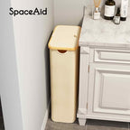SpaceAid Slim Laundry Hamper with Lid, 65L Narrow Clothes Basket Bin with Bamboo Handles, Skinny Tall Collapsible Hamper for Bedroom, Bathroom, Dorm, Laundry Room - Beige - Image 4