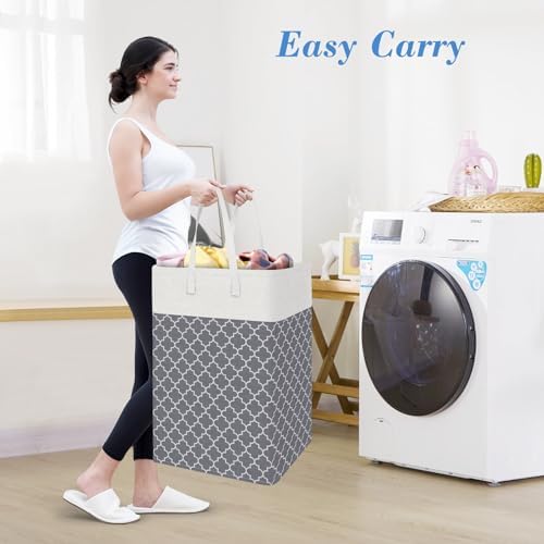 BlissTotes 3-Pack Laundry Basket, Laundry Hamper, Light Grey, 88L - Image 5