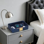 PU Leather Valet Tray, Nightstand Organizer, Catchall Tray, Blue - Image 2