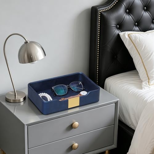PU Leather Valet Tray, Nightstand Organizer, Catchall Tray, Blue - Image 2