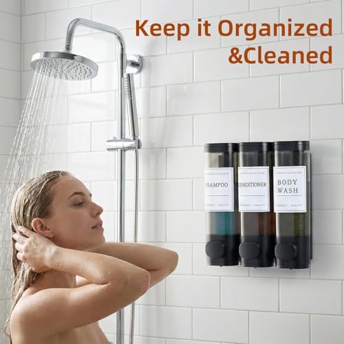 Shampoo and Conditioner Dispenser,Shower Soap Dispenser 3 Chamber No Drill Wall-Mounted Shampoo Dispenser for Shower Wall Mounted Shower Dispenser for Bathroom Hotel Large Capacity,Matte Black - Image 3