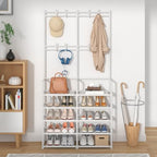 Laiensia 5-Tier Entryway Coat Rack, Coat and Shoe Rack, Entryway Bench Storage Organizer with 8 Hooks for Bedroom, Hallway, Office, White - Image 3