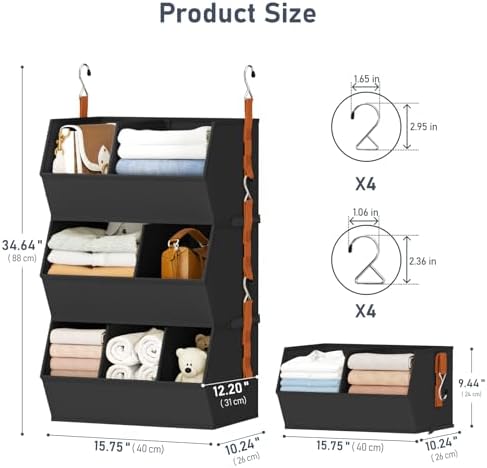 Hanging Closet Organizer Extra Large, Clothes Hanging Shelves for Closet with Divider, Collapsible Closet Storage System, Fabric Storage Bins for Home, Dorm, Rv, Sweaters, Handbags, Underwear, Sock - Image 2