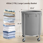 ELYKEN Laundry Basket with Wheels, Round Rolling Laundry Hamper, Gray - Image 2