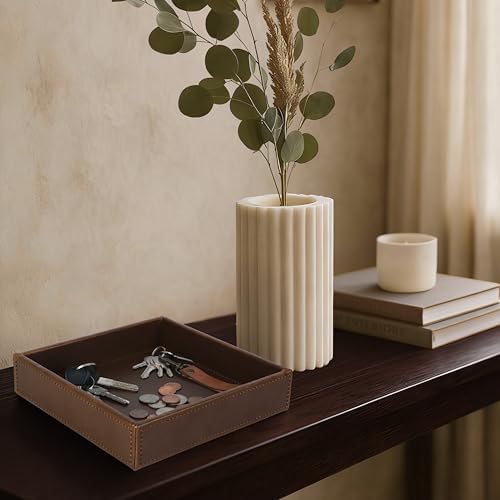 HofferRuffer Faux Leather Vanity Tray, Elegant Desktop Storage Organizer, Decorative Catchall for Perfume, Bathroom Valet, Nightstand or Dresser, 8 x 8 x 1.8 inches (Brown) - Image 4