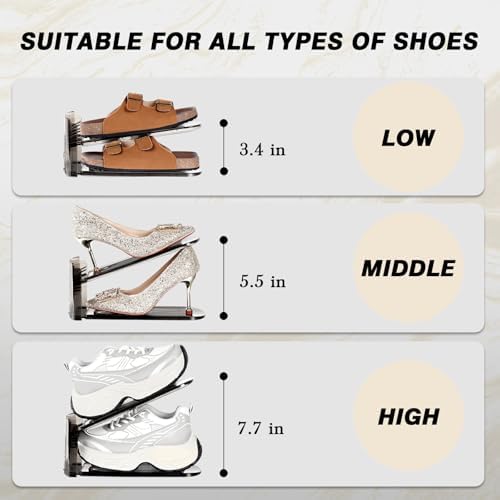 Shoe Slots Organizer 20 Pack - Shoe Stacker,3 Levels Adjustable,Space Savers 50%,Double Layer Holders for Closet (Black),Organizador de Zapatos - Image 2