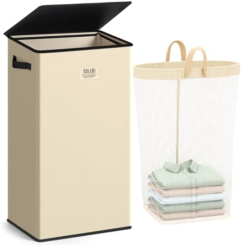 SOLEDI 100L Laundry Hamper with Lid, Large Collapsible Laundry Basket by SOLEDI