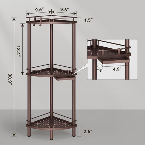 ELYKEN Corner Shower Caddy Standing, 3 Tier Metal Shower Organizer, Bronze - Image 2