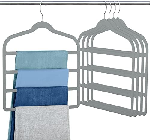 Velvet Pant Clothes Hanger Space Saving Non Slip Hanger Jean Slack Hangers | Multiple Velvet Hanger Closet Organizer Storage and Organization for Jeans,Scarf,Tie(Grey, 5) by Myfolrena