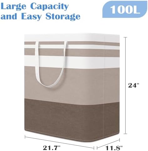 BlissTotes 3-Pack Laundry Basket, Collapsible Laundry Hamper, Khaki, 100L - Image 2