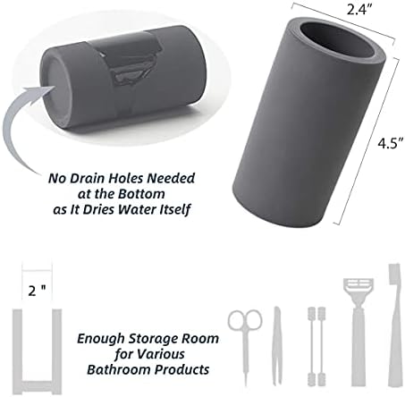Fast-Drying Diatomite Toothbrush Holder - Bathroom Countertop Organizer Stand for Toothpaste, Makeup Brushes, Razors & Accessories (Dark Grey) - Image 3