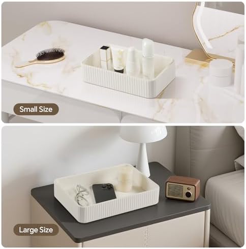 Desk Organizer Tray, PU Leather Nightstand Organizer, Ivory 2-Pack - Image 5