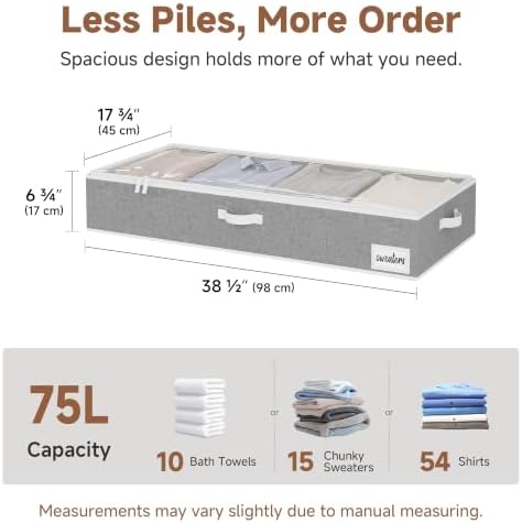 StorageWorks 7 Inch Low Profile Under Bed Storage Containers with Clear Lid | Reinforced Structure, Resists Sagging, Handles & Label Holder, Foldable Stackable Closet Storage for Clothes, Blankets, Toys - Image 2