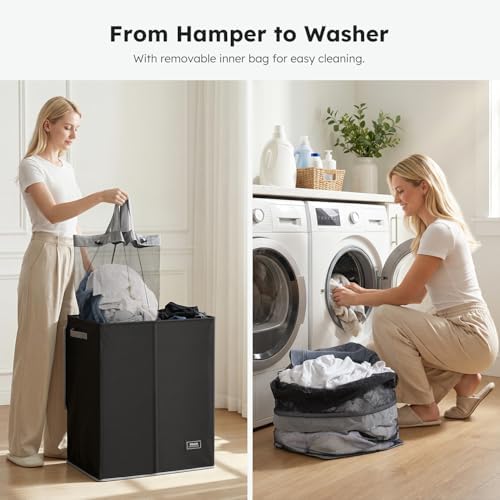 SOLEDI Double Laundry Hamper with Lid and Removable Laundry Bags,Divided Laundry Bin - Large Clothes Hamper 2 Section - Collapsible Laundry Baskets for Bedroom, Bathroom, Laundry Room,Black - Image 6