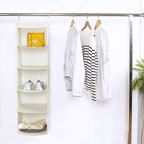 BrilliantJo 5 Shelves Hanging Closet Organizer, 2 Pack Hanging Storage with 6 Side Pockets for Clothes Shoes, 43"x12"x12"(Beige) - Image 2