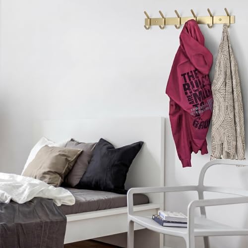 Brushed Gold Wall Mounted Coat Rack – 17 Inch Stainless Steel Rail with 6 Double Coat Hooks for Entryway, Bathroom, Bedroom, Kitchen – Modern Gold Hook Rack for Coats, Hats, Towels - 2 Pack - Image 6