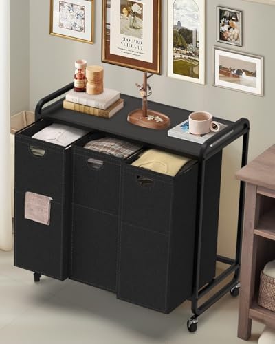Laundry Sorter 3 Section,Laundry Basket with Wheels,3×15.8 Gal (60L) Black by ELOWEN