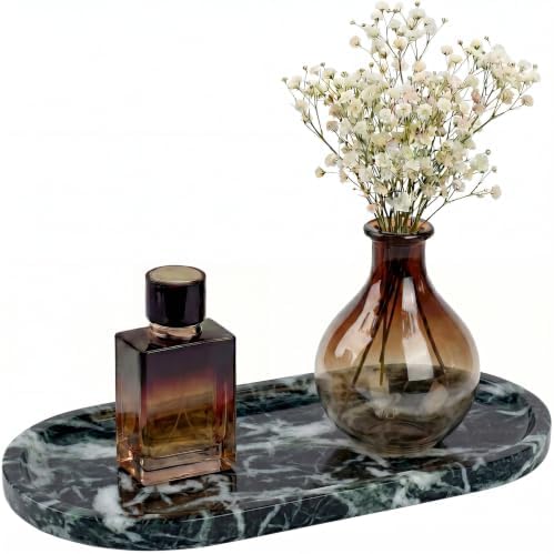 YKAJO Snowflake Green Oval Marble Tray, 11.8x5.9 Vanity Perfume Organizer by YKAJO