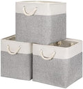 Bidtakay Fabric Basket Set - Large Square Organizer Bins, 13x13, Set of 3, White & Grey by BidtakayBaskets