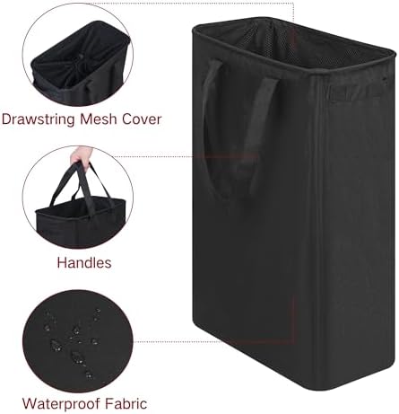 efluky Slim Laundry Basket, Narrow Laundry Hamper with Handles, Collapsible Dirty Clothes Hamper, Tall Laundry Bin for Laundry Room, Dorm and Bedroom, 12.7 Gallons(48L) Black - Image 3