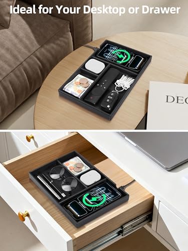 Valet Tray, Built-in Wireless Chargers, PU Leather Nightstand Organizer - Image 6