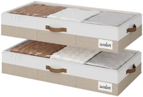 StorageWorks 6 Inch Low Profile Under Bed Storage Containers with Clear Lid | Reinforced Structure, Resists Sagging, Handles & Label Holder, Foldable Stackable Closet Storage for Clothes, Blankets, Toys by StorageWorks