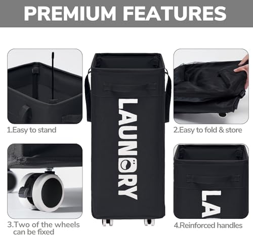 Goodpick 2-Pack Rolling Dirty Clothes Hamper with Wash Bag for Laundry, 75L - Image 4