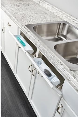 Rev-A-Shelf 11" Tip-Out Plastic Sink Trays for Kitchen and Bathroom Base Cabinet, Pack of 2 Pullout Vanity Shelf Home Organizer, White, 6572-11-11-52 - Image 6