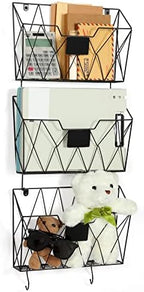 Wall File Organizer, 3 Pack Metal Wall Basket File Holder for Home Office by OYEAL