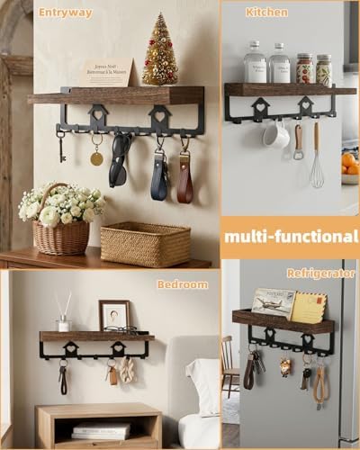lucdnc Key Holder for Wall Mounted with Tray, 7 Hooks & Wood Shelf - Image 6