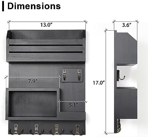Key Holder for Wall, Wall Mounted Mail Organizer with 6 Metal Key Hooks, Key Racks for Home Entryway Decor, Luxury Black - Image 5