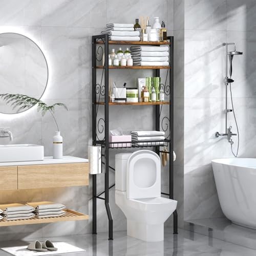 Aduanbang 4 Tier Over The Toilet Storage Rack, Bathroom Organizer Shelf with Basket, Adjustable Shelves, Freestanding Space Saver for Small Bathrooms by Aduanbang