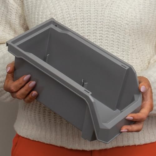 ReadySpace Medium Stackable Plastic Storage Bins, 8-Pack, Gray - Image 4