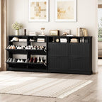 Hidden Shoe Storage Cabinet with 4 Flip Drawers & Open Storage - Image 6