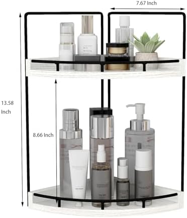 Dorhors 2-Tier Rustic White Corner Bathroom Shelf - Image 3