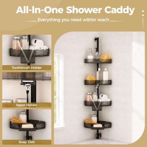 Corner Shower Caddy, Adjustable 4-Tier Rustproof Bathroom Organizer Shelves, 45-75 Inch No-Drill Quick Installation Bathtub Corner Shelf - Image 6