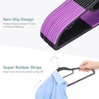 Tonswachic Pack of 50 Coat Hangers, Space-Saving Plastic Clothes Hangers, Non-Slip, 0.2 Inches Slim, 360° Swivel Silver Hook for Shirts, Pants, Suit & Wet/Dry Garments, Purple and Black - Image 3