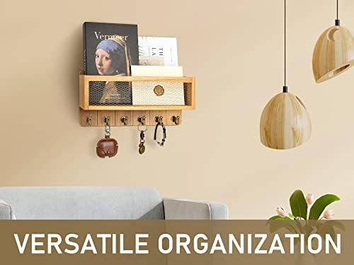 Rebee Vision Key Holder Wall Mount with 6 Hooks for Entryway, Light Brown - Image 3